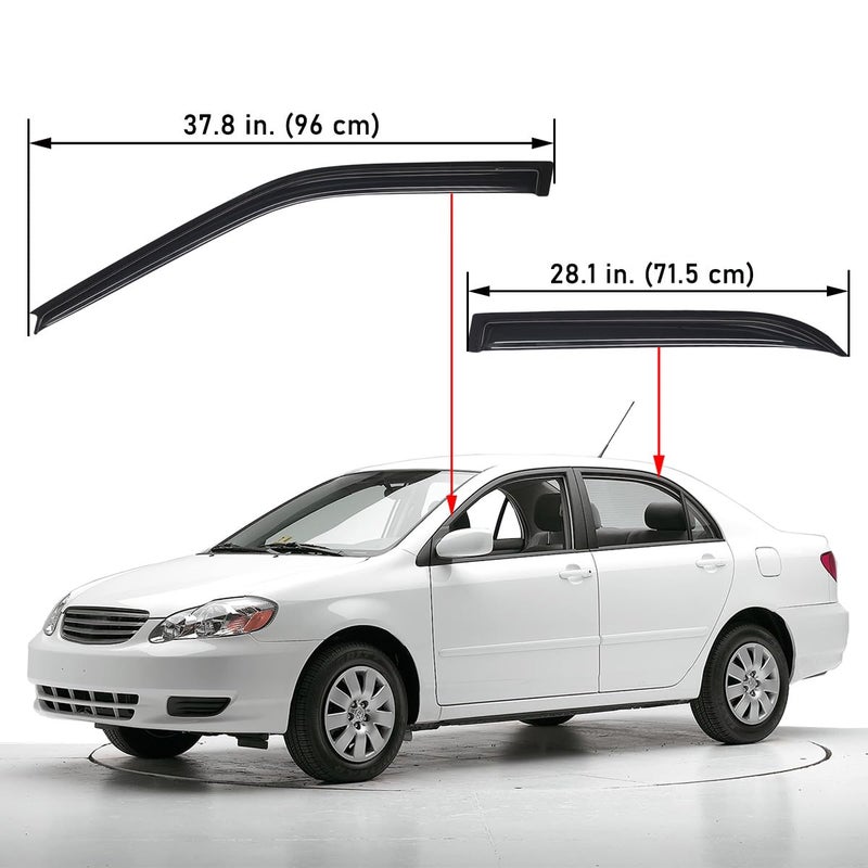 Lightronic Extra Durable Outside-Mount Auto Vent Window Visor, Fits 2003-2008 Toyota Corolla Sedan, UV Protection Rain Guard, Original Wind Deflector, No-Drill Easy Install, Dark Smoke, 4-Pcs - Image 2